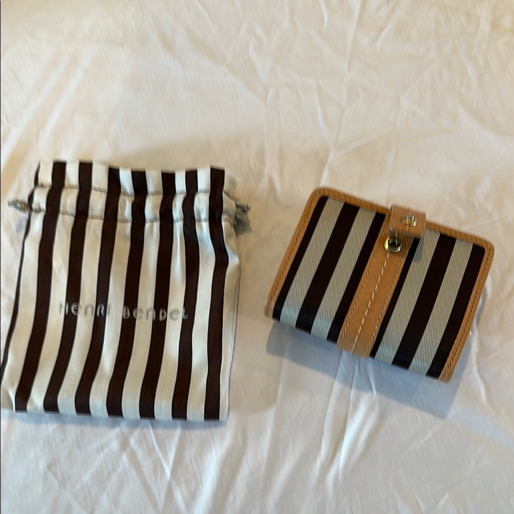 Henri Bendel Brown and Tan Wallet with Classic Stripes
